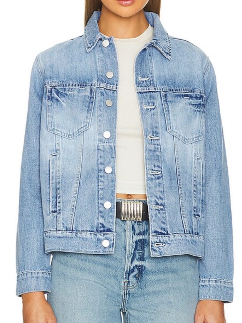 L'AGENCE Mack Oversized Denim Jacket in Jeans Light Blue Palisade Wash Size XS/S